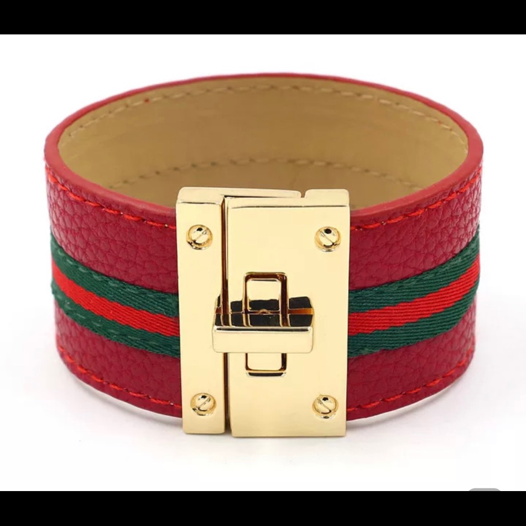 Luxury Red Leather Bracelet With Gold Buckle